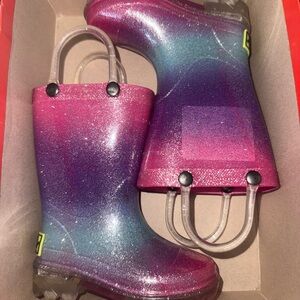 Western Chief 5C Pink Purple Ombre LIGHT-up Glitter Kids Rain Boots